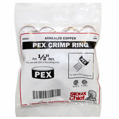 1/2" PEX Copper Crimp Rings (100/bag)