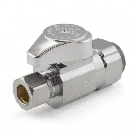 1/2" Push Connect x 3/8" OD Compr. Straight Stop Valve (1/4-Turn), Lead-Free
