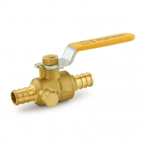1/2" PEX Brass Ball Valve w/ Waste Outlet, Full Port