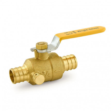 3/4" PEX Brass Ball Valve w/ Waste Outlet, Full Port